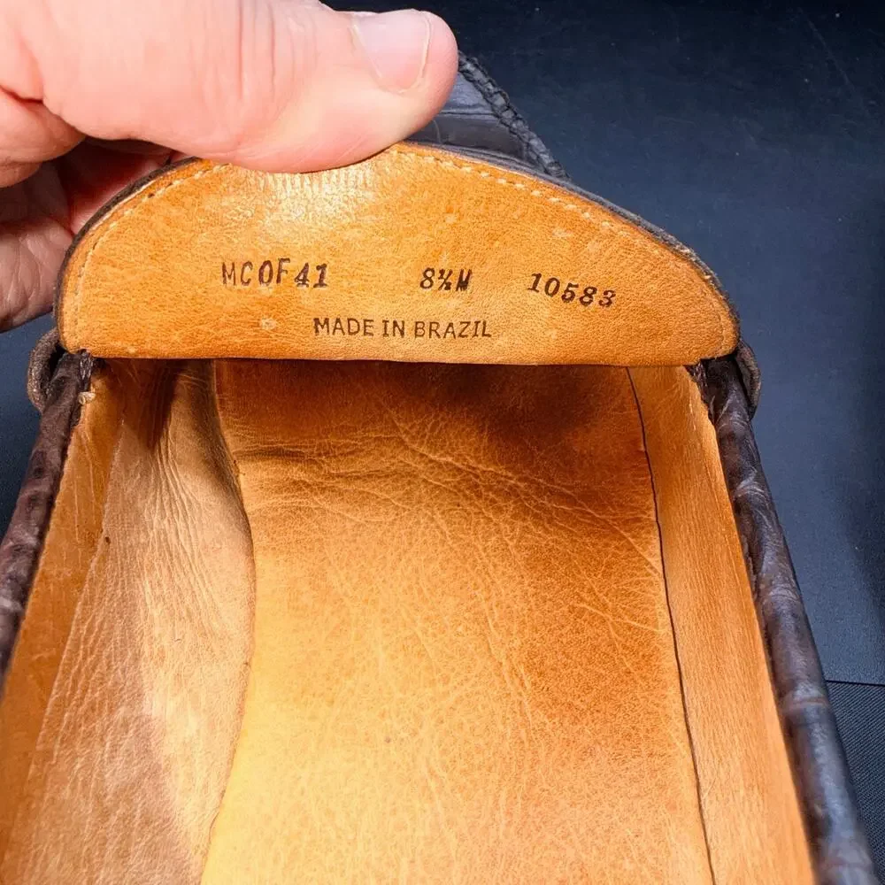 Peter Millar Brown Croc Embossed Bit Loafers Men’s 8.5M Made In Brazil